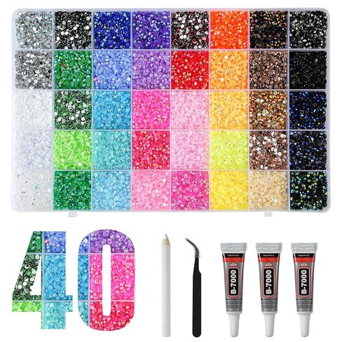 32000Pcs Resin Rhinestones for Bedazzling, 40 Colors 3mm Flatback Gems with 3Pcs 10ml B7000 Glue, Crystal Bedazzling Kit for Nails, Makeup, Crafts, Tumblers, Clothes, Phone Case & Diamond Art DIY in Saudi Arabia