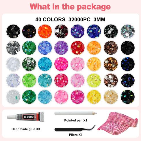 32000Pcs Resin Rhinestones for Bedazzling, 40 Colors 3mm Flatback Gems with 3Pcs 10ml B7000 Glue, Crystal Bedazzling Kit for Nails, Makeup, Crafts, Tumblers, Clothes, Phone Case & Diamond Art DIY in Saudi Arabia