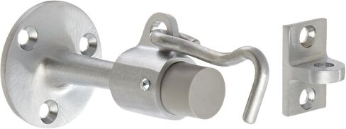 Rockwood 476.26D Brass Door Stop with Keeper, #12 x 1-1/4" FH WS Fastener with Plastic Anchor, 2-1/4" Base Diameter x 3-3/4" Height, Satin Chrome Plated Finish in Saudi Arabia