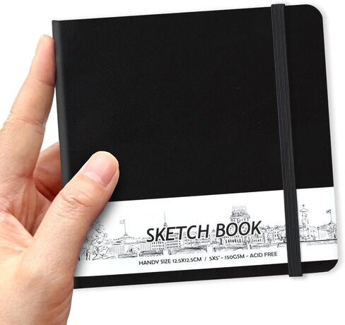 qianshan 5" x 5" Hardcover Sketchbook,Small Mixed Media Sketch Pad,58 Sheets 150GSM Acid-Free Artist Drawing Paper,Travel Journal Blank Notebook for Adults Painting,Illustration,Art Supplies.Black in Saudi Arabia