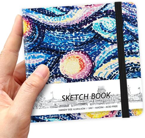 qianshan 5" x 5" Hardcover Sketchbook,Small Mixed Media Sketch Pad,58 Sheets 150GSM Acid-Free Artist Drawing Paper,Travel Journal Blank Notebook for Adults Painting,Illustration,Art Supplies.Black in Saudi Arabia