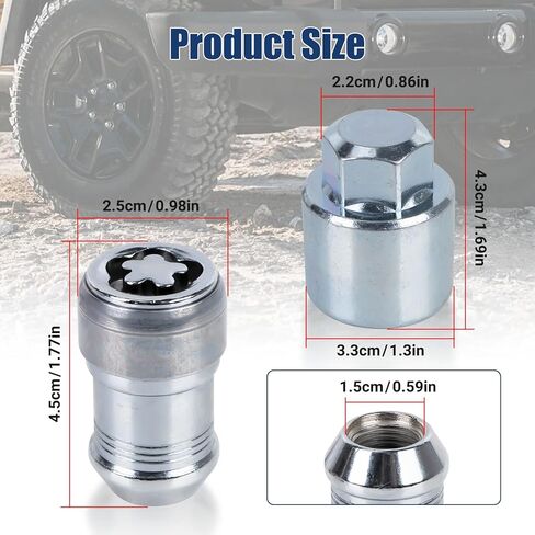 Anti-Theft Wheel Lock Lug Nut kit Replace 82215711 fit for 2018-2024 Wrangler JL and 2020-2024 Gladiator JT, Equipped with Key in Kuwait