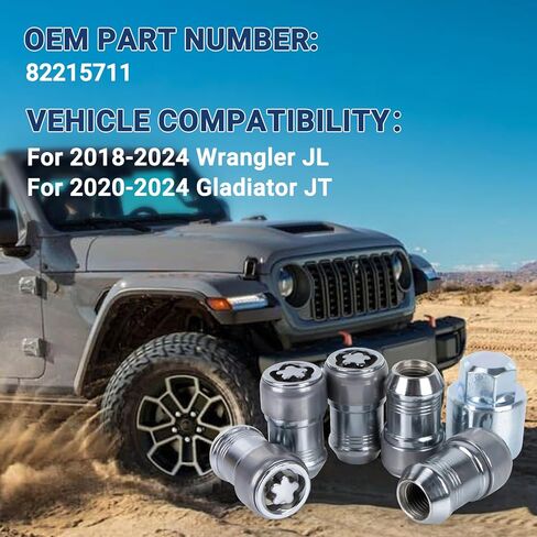 Anti-Theft Wheel Lock Lug Nut kit Replace 82215711 fit for 2018-2024 Wrangler JL and 2020-2024 Gladiator JT, Equipped with Key in Kuwait