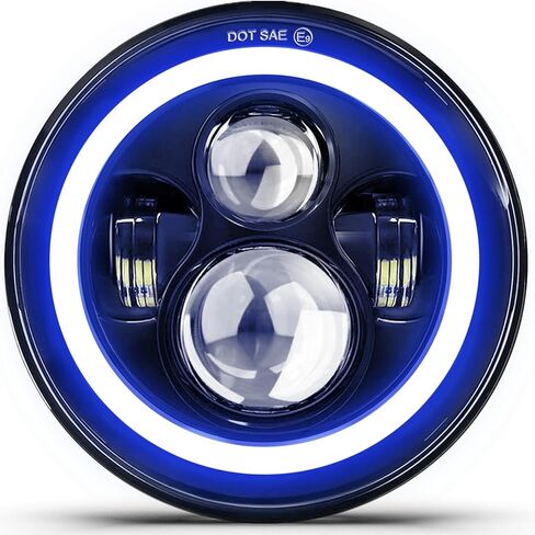DOT 7 بوصة LED المصباح الأمامي للدراجات النارية أزرق هالو شعاع عالٍ/منخفض، مصباح أمامي LED للدراجة النارية عيون الملاك ضوء JK LJ CJ بديل للمصابيح الأمامية، قطعة واحدة in Kuwait