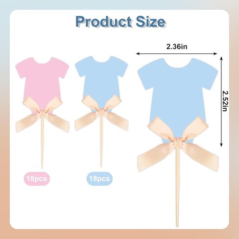 Whaline 36 Pcs Baby Clothes Cupcake Toppers with Bow Blue Pink Cake Toppers for Baby Shower Gender Reveal Birthday Party Cupcake Decorations Supplies in Kuwait