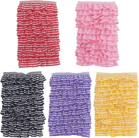 GORGECRAFT 10 Yards 5 Colors Chiffon Plaid Checkered Ribbon 3/4 Inch Gingham Ruffle Pleated Lace Edge Trim Gathered Striped Ribbon Fabric Embroidered Tulle Applique Edge Trimming for Sewing in Kuwait