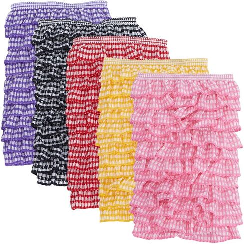 GORGECRAFT 10 Yards 5 Colors Chiffon Plaid Checkered Ribbon 3/4 Inch Gingham Ruffle Pleated Lace Edge Trim Gathered Striped Ribbon Fabric Embroidered Tulle Applique Edge Trimming for Sewing in Kuwait
