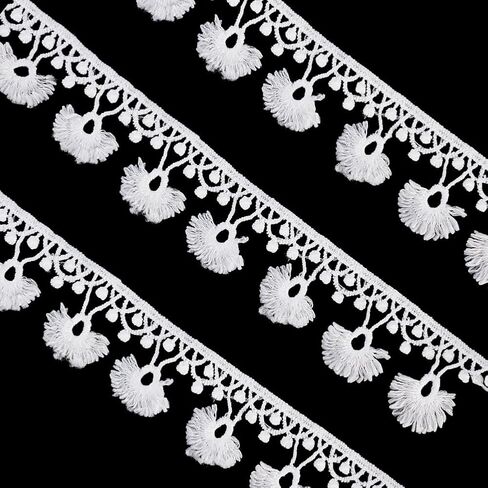 PH PandaHall 10 Yards Tassel Fringe Trim White Pompom Trim Ribbon, 1-5/8 inch Boho Sewing Lace Fabric Trims Polyester Fringe Ribbon for Curtain Pillow Clothes Home Decor DIY Crafts in Kuwait