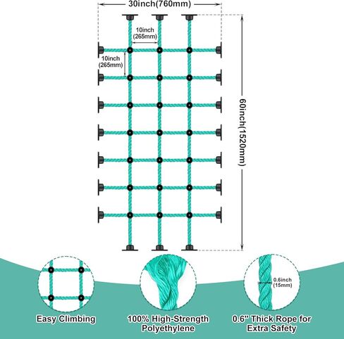 Climbing Net for Kids with Installation Base for 30" × 60" Wooden Frames, 1000 lbs Capacity Cargo Climbing Net Ladder for Playgrounds, Treehouses, Swing Sets & Outdoor Obstacle Courses in Saudi Arabia