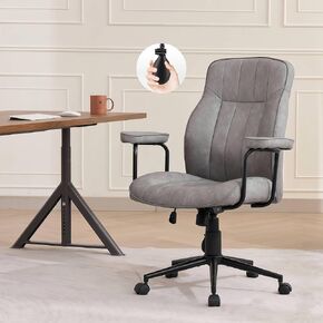 Mid Century Modern Office Chair with Inflatable Lumbar Support, Ergonomic Brown PU Leather Desk Chair with Arms, Height Adjustable Swivel Executive Computer Chair for Home Office (Brown) in Saudi Arabia