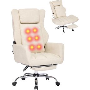 DYHOME Executive Office Chair Cross Legged Sitting with Massage and Footrest Heavy Duty Desk Chair,Swivel Ergonomic Chairs with Lumbar Support Wheels Flip-up Arms Height,Leather Beige in Saudi Arabia