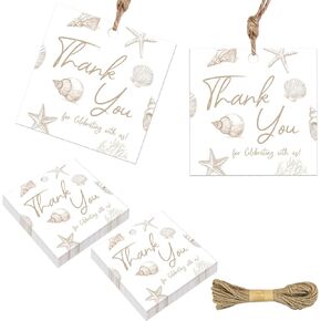50Pcs Sea You Soon Baby Shower Thank You Tags with String, Thank You for Celebrating with Us Gift Tag, Under The Sea Seashell Square Thank You Tags for Ocean Animal Baby Shower Decor Party Supplies in Kuwait