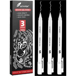 GETHPEN White Gel Pens, 0.8mm Fine Point Gel Ink Pen Set – 3 Pack Opaque Archival Ink for Black Paper Drawing, Sketching, Card Making & Bullet Journaling in Kuwait