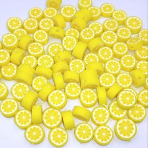 200Pcs Yellow Lemon Polymer Clay Beads,10mm Fruit Charm Spacer Beads for Jewelry Making,Necklace, Earring and Bracelet DIY Craft Supplies,Flat Bead, Summer Jewelry Kits and Fruit Theme Accessories in Saudi Arabia