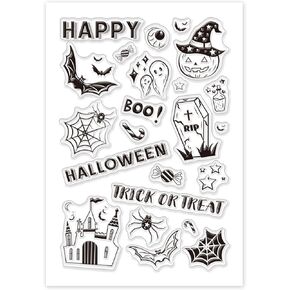 1 Sheet PVC Plastic Clear Stamps, Halloween Themed Silicone Stamp, Ghost Pumpkin Castle Pattern Clear Stamp for DIY Scrapbooking Photo Album Decorative Cards Making, 6.3x4.33x0.12inch in Kuwait