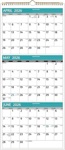 تقويم حائط 2026-2027 - تقويم 3 أشهر 2026-2027 عمودي، أبريل 2026 - يوليو 2027، تقويم حائط 3 أشهر، 11 × 26 مفتوح، تقويم 2026، طباعة كبيرة، عطلات، ورق سميك، الأولويات والملاحظات، أخضر in Kuwait