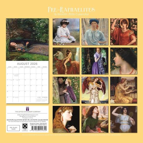 The Gifted Stationery 2026 Square Wall Calendar, Pre-Raphaelites, 16-Month Arts & Antiques Theme Hanging Calendar with 180 Reminder Stickers, Month Planner for Home or Creative Spaces, 12x12 In in Kuwait