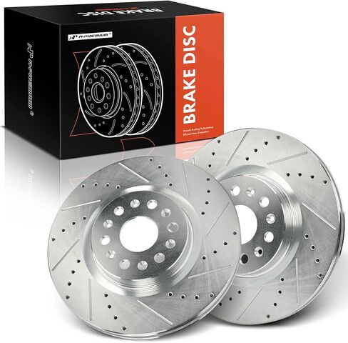 A-Premium 13.58 inch (345mm) Front Drilled and Slotted Disc Brake Rotors Compatible with Select Buick and Cadillac Models - Enclave 2018-2020, XT5 2017-2023, XT6 2020-2023, 2.0L 3.6L, 2-PC Set in Kuwait
