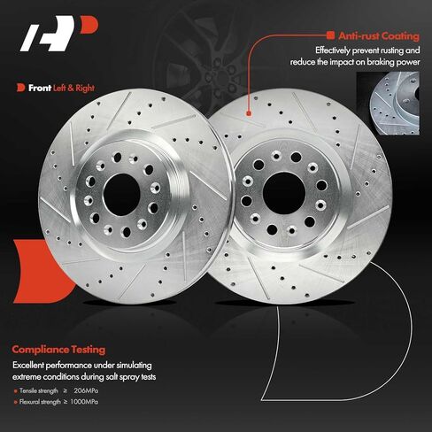 A-Premium 13.58 inch (345mm) Front Drilled and Slotted Disc Brake Rotors Compatible with Select Buick and Cadillac Models - Enclave 2018-2020, XT5 2017-2023, XT6 2020-2023, 2.0L 3.6L, 2-PC Set in Kuwait