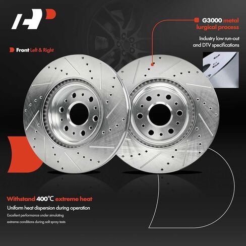 A-Premium 13.58 inch (345mm) Front Drilled and Slotted Disc Brake Rotors Compatible with Select Buick and Cadillac Models - Enclave 2018-2020, XT5 2017-2023, XT6 2020-2023, 2.0L 3.6L, 2-PC Set in Kuwait