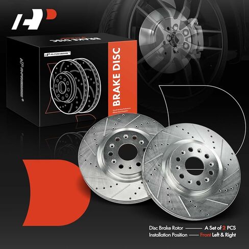 A-Premium 13.58 inch (345mm) Front Drilled and Slotted Disc Brake Rotors Compatible with Select Buick and Cadillac Models - Enclave 2018-2020, XT5 2017-2023, XT6 2020-2023, 2.0L 3.6L, 2-PC Set in Kuwait