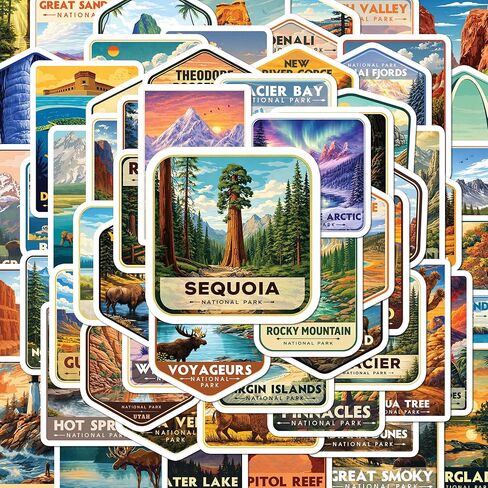 BEATRI National Park Stickers 63Pcs Outdoor Nature Camping Hiking Inspired Waterproof Vinyl Decals for Water Bottles Laptop Car, Travel Adventure Parks Stickers in Saudi Arabia