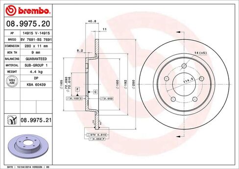 Brembo 08.9975.21 UV Coated solid Rear Brake Rotor MAZDA OE# C25Y26251C in Kuwait