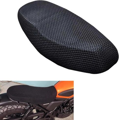 Motorcycle Seat Cover, Heat-insulating Double-sided Mesh Holes Breathable Burn-resistant Honeycomb Mesh Motorcycle Seat Pad, Detachable & Washable Summer Essential Accessory (Black) in Kuwait