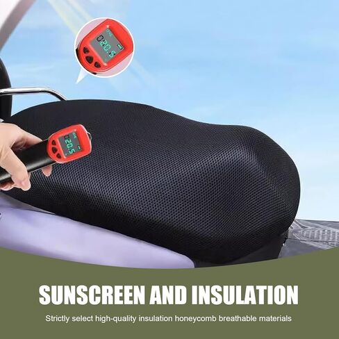 Motorcycle Seat Cover, Heat-insulating Double-sided Mesh Holes Breathable Burn-resistant Honeycomb Mesh Motorcycle Seat Pad, Detachable & Washable Summer Essential Accessory (Black) in Kuwait