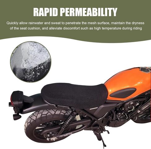 Motorcycle Seat Cover, Heat-insulating Double-sided Mesh Holes Breathable Burn-resistant Honeycomb Mesh Motorcycle Seat Pad, Detachable & Washable Summer Essential Accessory (Black) in Kuwait