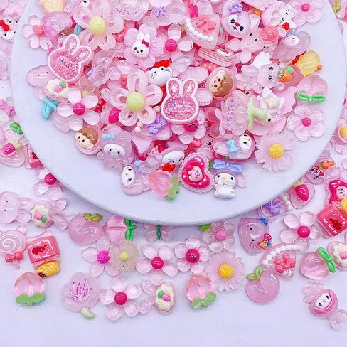 100 Pcs Flat Back Resin Slime Charms Bulk for Crafts, 3D Flatback Cute Charms Making Supplies for DIY Scrapbooking Crafting (Pink) in Saudi Arabia