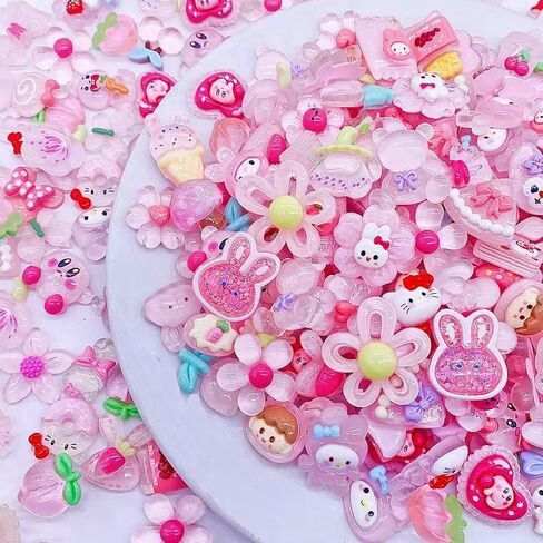 100 Pcs Flat Back Resin Slime Charms Bulk for Crafts, 3D Flatback Cute Charms Making Supplies for DIY Scrapbooking Crafting (Pink) in Saudi Arabia