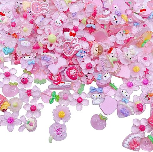 100 Pcs Flat Back Resin Slime Charms Bulk for Crafts, 3D Flatback Cute Charms Making Supplies for DIY Scrapbooking Crafting (Pink) in Saudi Arabia