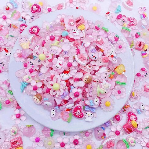 100 Pcs Flat Back Resin Slime Charms Bulk for Crafts, 3D Flatback Cute Charms Making Supplies for DIY Scrapbooking Crafting (Pink) in Saudi Arabia