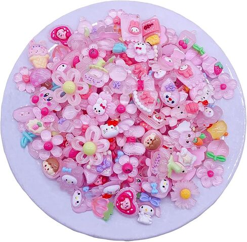 100 Pcs Flat Back Resin Slime Charms Bulk for Crafts, 3D Flatback Cute Charms Making Supplies for DIY Scrapbooking Crafting (Pink) in Saudi Arabia