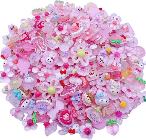 100 Pcs Flat Back Resin Slime Charms Bulk for Crafts, 3D Flatback Cute Charms Making Supplies for DIY Scrapbooking Crafting (Pink) in Saudi Arabia