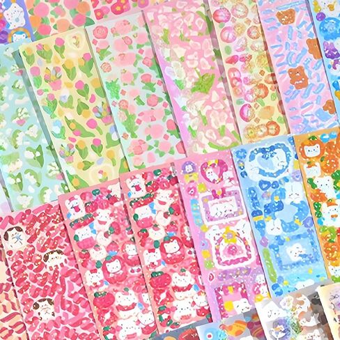 50 Sheets Kawaii Korean Style Decorative Sticker Set for Photocards, Journaling, Scrapbooking, and Aesthetic Crafts in Kuwait