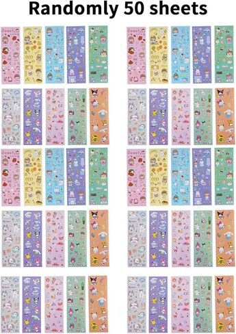 50 Sheets Kawaii Korean Style Decorative Sticker Set for Photocards, Journaling, Scrapbooking, and Aesthetic Crafts in Kuwait