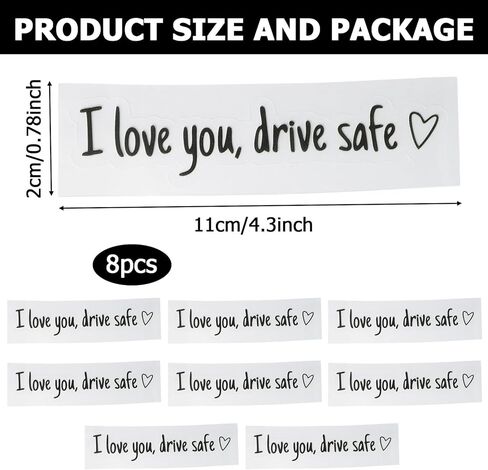 8Pcs I Love You Drive Safe Mirror Stickers, Cute Car Window Stickers And Decals, Rearview Mirror Accessories Gifts For Women & Men(Black) in Saudi Arabia