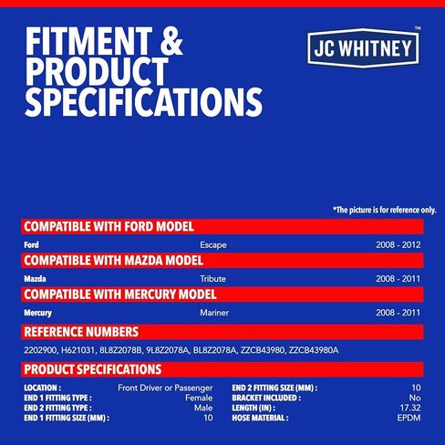 JC Whitney JFBAJCWBHH00181 Front Left or Right Brake Hydraulic Hose - Compatible with Ford Escape 2008-2012, Mazda Tribute 2008-2011, Mercury Mariner 2008-2011 in Kuwait