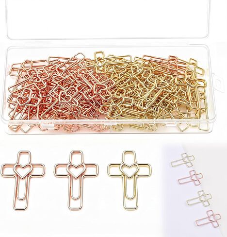 BESARME 100 Pack Heart Cross Paper Clips for Bible, Gold Paperclips Bookmarks Bible Study Supplies Christian Gifts for Women Office School Supplies Faith Decorative Binder Clips Bookmarks in Kuwait