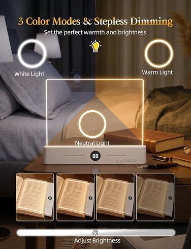 Book Page Light for Reading at Night, Flat Book Light with 3 Colors, Stepless Dimming, 1-99 Min Timer, 1200mAh Rechargeable Page Lamp with 8 Magnetic Bookmarks for Bedside Reading, Travel, Book Lovers in Saudi Arabia