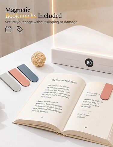 Book Page Light for Reading at Night, Flat Book Light with 3 Colors, Stepless Dimming, 1-99 Min Timer, 1200mAh Rechargeable Page Lamp with 8 Magnetic Bookmarks for Bedside Reading, Travel, Book Lovers in Saudi Arabia