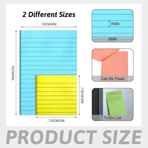18 Pack Lined Sticky Notes 9 Bright Colors Self-Stick Note Pads with Lines 4x6 & 3x3 Super Sticking Power Memo Pads Big Rectangular Notes Pad Its for Office, School, Meeting in Kuwait