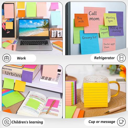 18 Pack Lined Sticky Notes 9 Bright Colors Self-Stick Note Pads with Lines 4x6 & 3x3 Super Sticking Power Memo Pads Big Rectangular Notes Pad Its for Office, School, Meeting in Kuwait