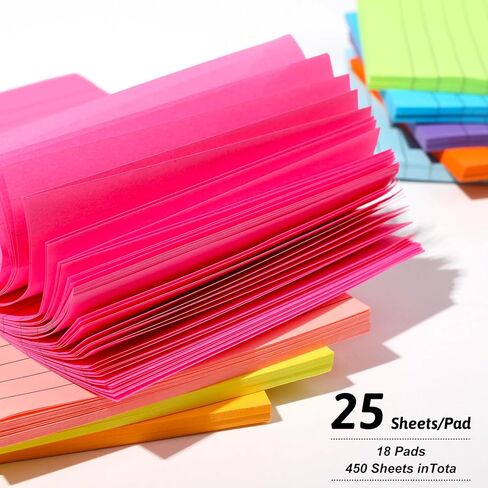 18 Pack Lined Sticky Notes 9 Bright Colors Self-Stick Note Pads with Lines 4x6 & 3x3 Super Sticking Power Memo Pads Big Rectangular Notes Pad Its for Office, School, Meeting in Kuwait