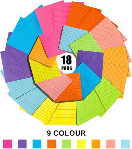 18 Pack Lined Sticky Notes 9 Bright Colors Self-Stick Note Pads with Lines 4x6 & 3x3 Super Sticking Power Memo Pads Big Rectangular Notes Pad Its for Office, School, Meeting in Kuwait