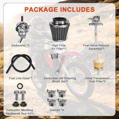 مكربن ​​XR50 CRF50 مع فلتر هواء وصمام وقود بيتكوك، مناسب لدراجة Honda CRF50F Z50 CRF XR 50R Z50R Z50A Mini Trail 50 الصغيرة، متوافق مع CRF50F 2004-2017، XR50R 2000-2003، Z50A 1972-1977 in Kuwait