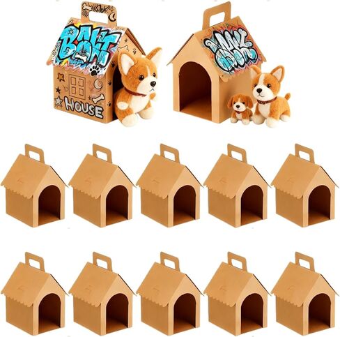 HAN SHENG 24 Pcs Dog House Shape Gift Boxes, Kraft Paper Party Favors with Handle for DIY Crafting, Puppy Birthday Party Supplies, Pet Adoption Theme Decorations in Saudi Arabia