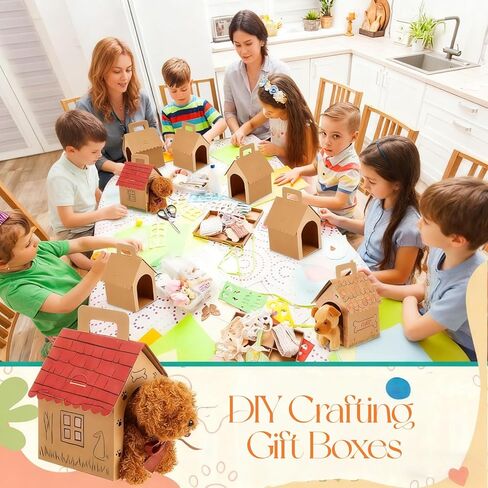 HAN SHENG 24 Pcs Dog House Shape Gift Boxes, Kraft Paper Party Favors with Handle for DIY Crafting, Puppy Birthday Party Supplies, Pet Adoption Theme Decorations in Saudi Arabia